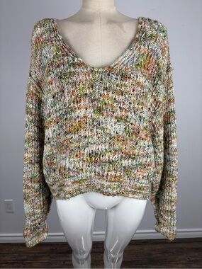 Free People Highland V-Neck Sweater Chunky Knit Multicolor XS